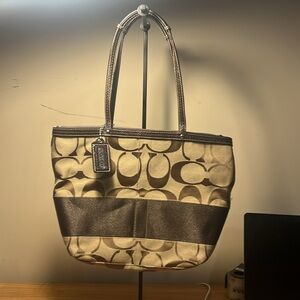 Coach Signature Tote Bag - Brown and Black